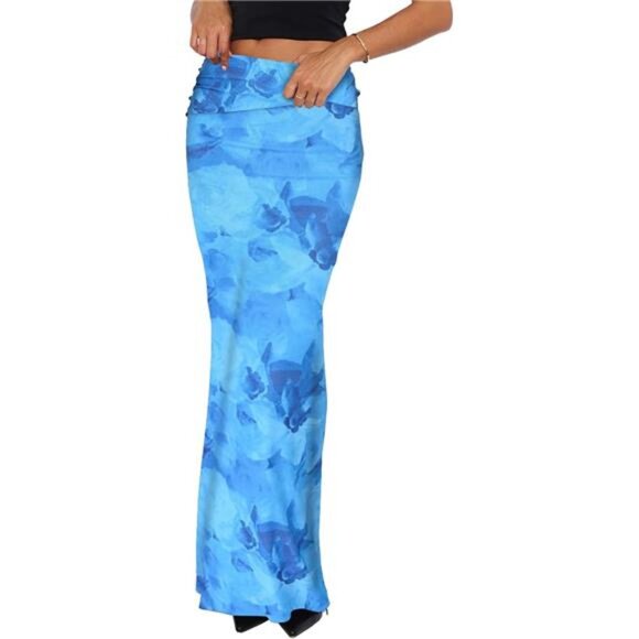Bodycon Maxi Skirts for Women, Blue - Picture 1 of 4